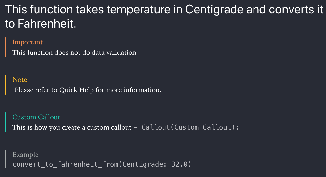 Formatted Markup for Functions