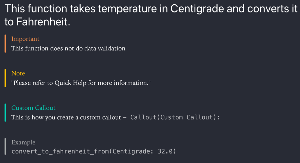 Formatted Markup for Functions